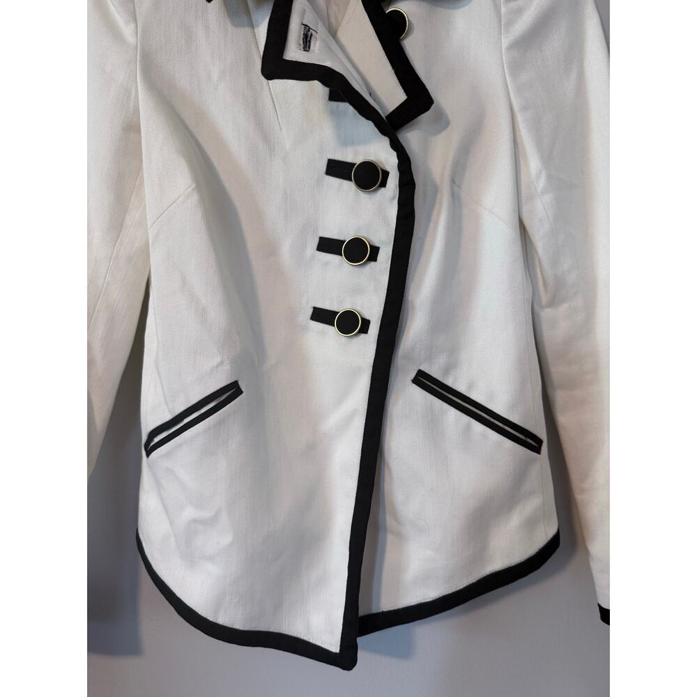 REISS 1971 collection white black asymmetrical tuxedo cotton stretch blazer - Picture 2 of 8
